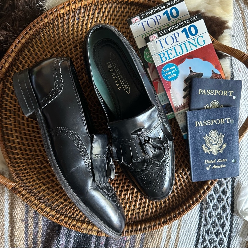 Florsheim Imperial Lexington Black Leather Wing Tip Tassel Loafers 10.5